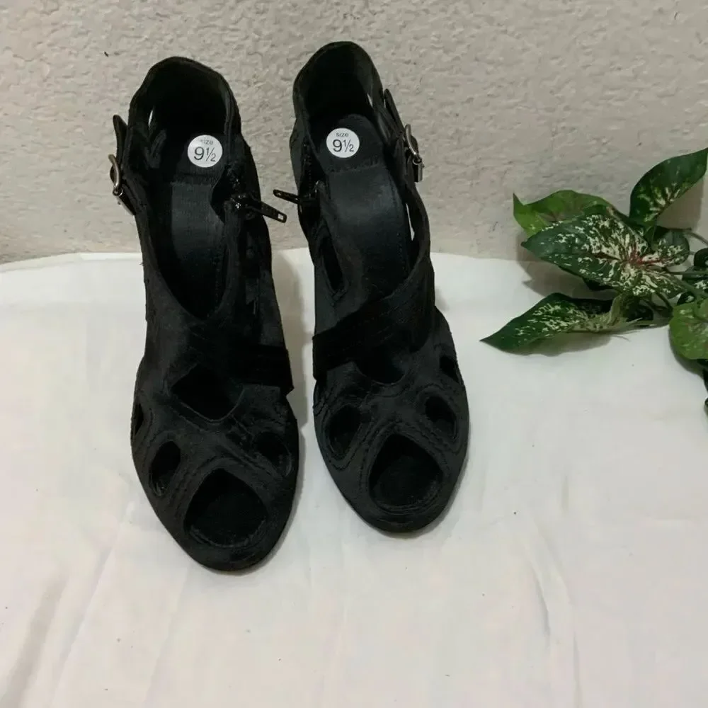 Givenchy Womens Side Zip Stiletto Peep Toe Satin Cut Out Sandals Black Size 40